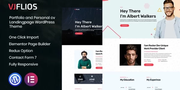 Vjflios Portfolios and Personal CV Landingpage WordPress Theme 1.0.0 GPL Theme