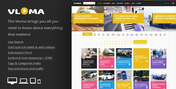 Vloma Grid A Responsive WordPress Video Blog Theme 3.3 GPL Theme