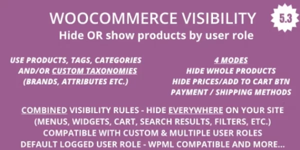 WooCommerce Hide Products, Categories, Prices, Payment and Shipping by User Role 5.4 GPL Plugins