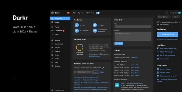 Darkr WordPress Admin Light Dark Theme 1.3 GPL Plugins