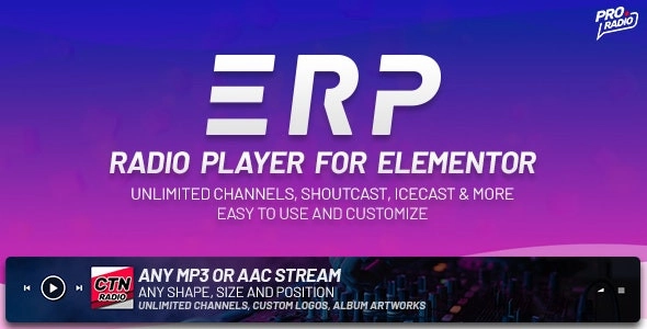 Erplayer Radio Player for Elementor supporting Icecast, Shoutcast and more 1.1.0 GPL Plugins